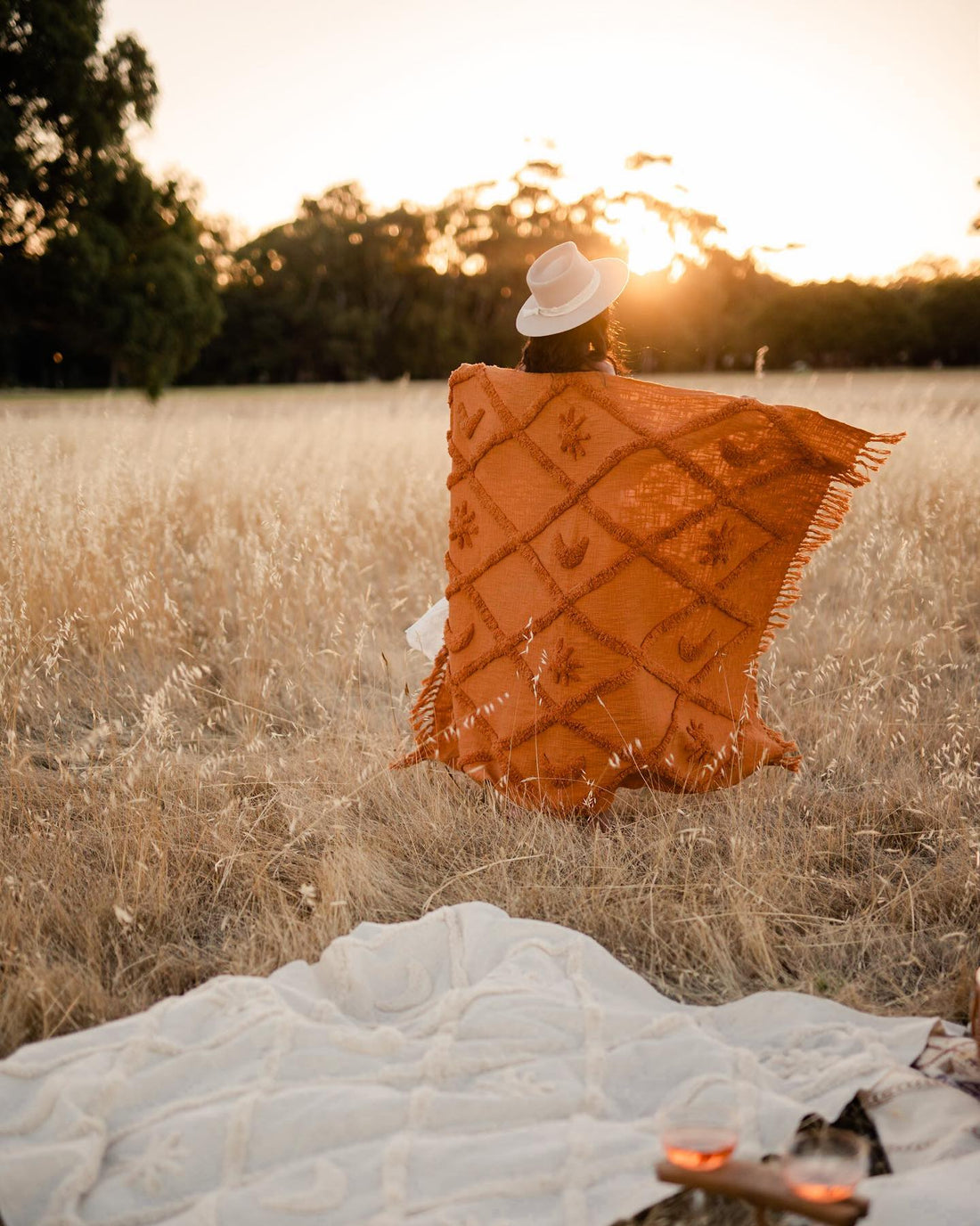 Wild Moonshine Tan Throw - Celestial Design, Natural Cotton | Wild Throw Co.