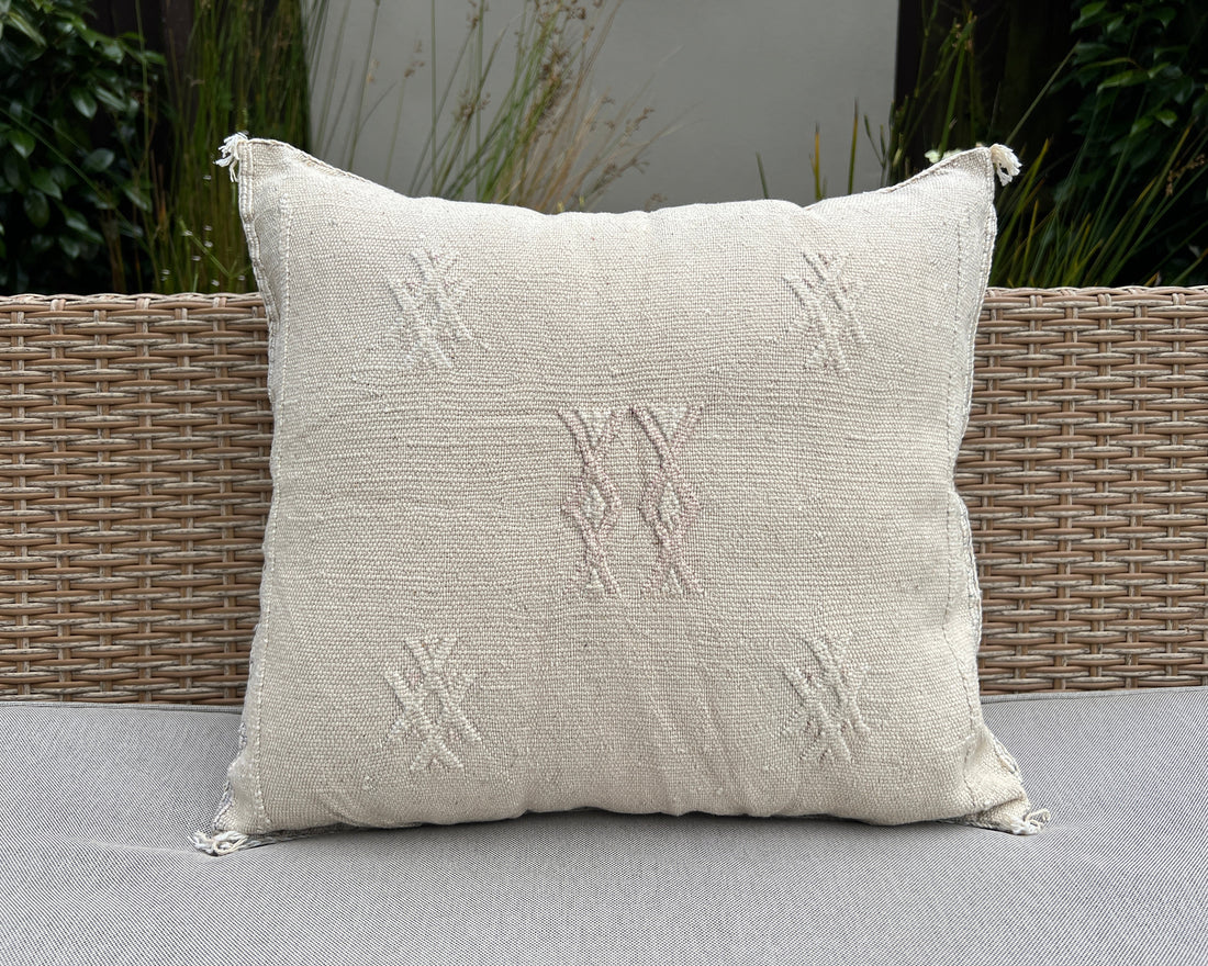 Creamy Beige Cactus Silk Pillowcase - Moroccan Handcrafted Elegance | Wild Throw Co.