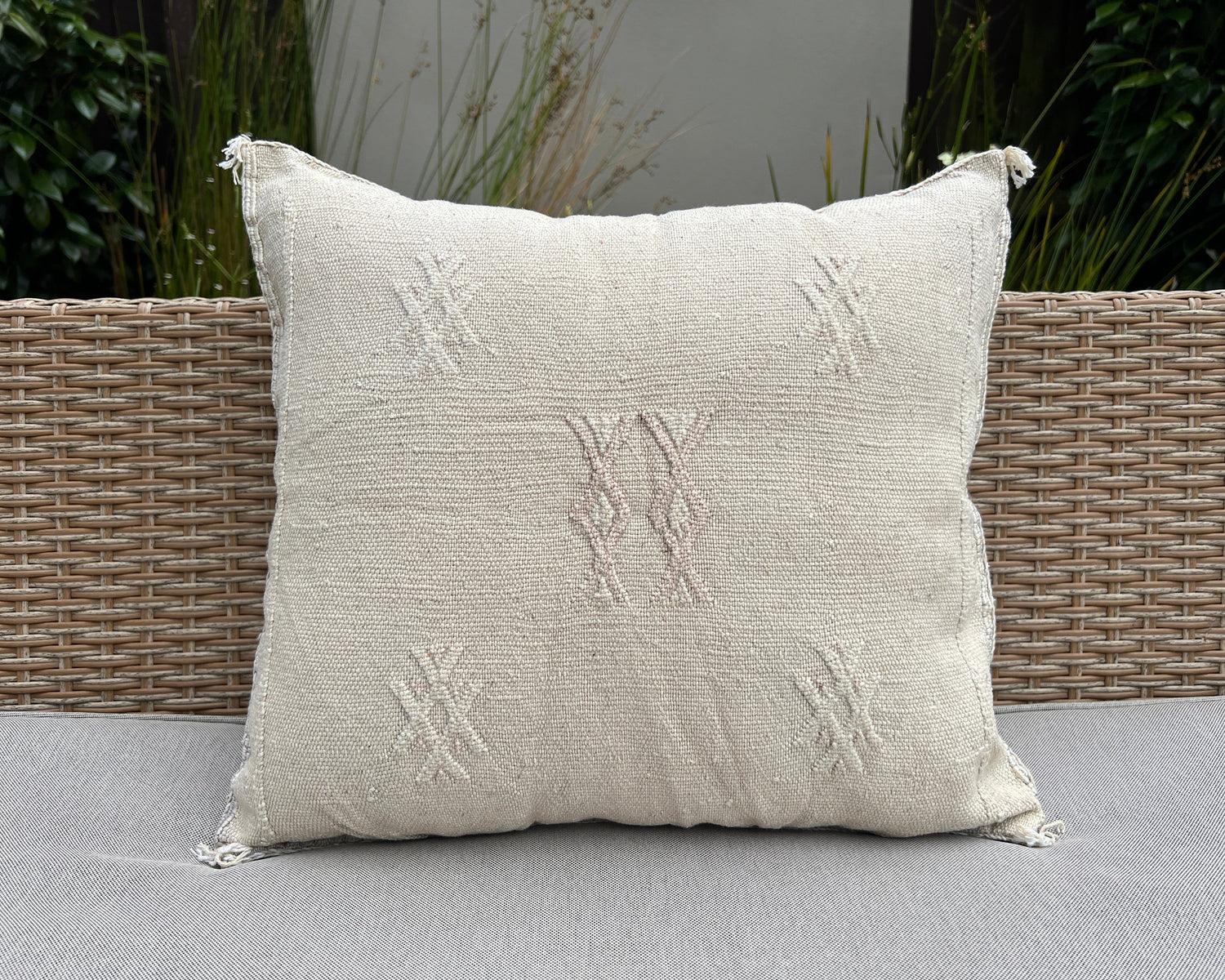 Creamy Beige Cactus Silk Pillowcase - Moroccan Handcrafted Elegance | Wild Throw Co.