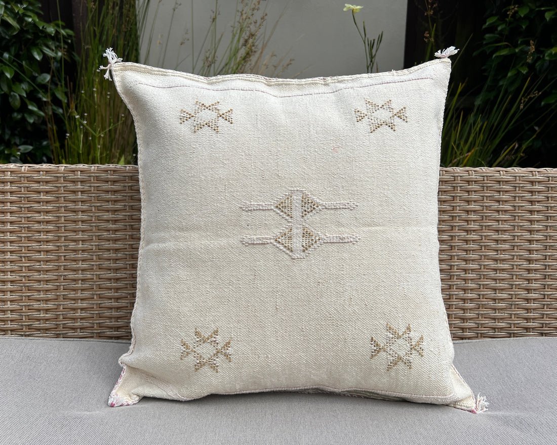 Creamy White Stone Cactus Silk Pillowcase - Handcrafted Moroccan Elegance | Wild Throw Co.