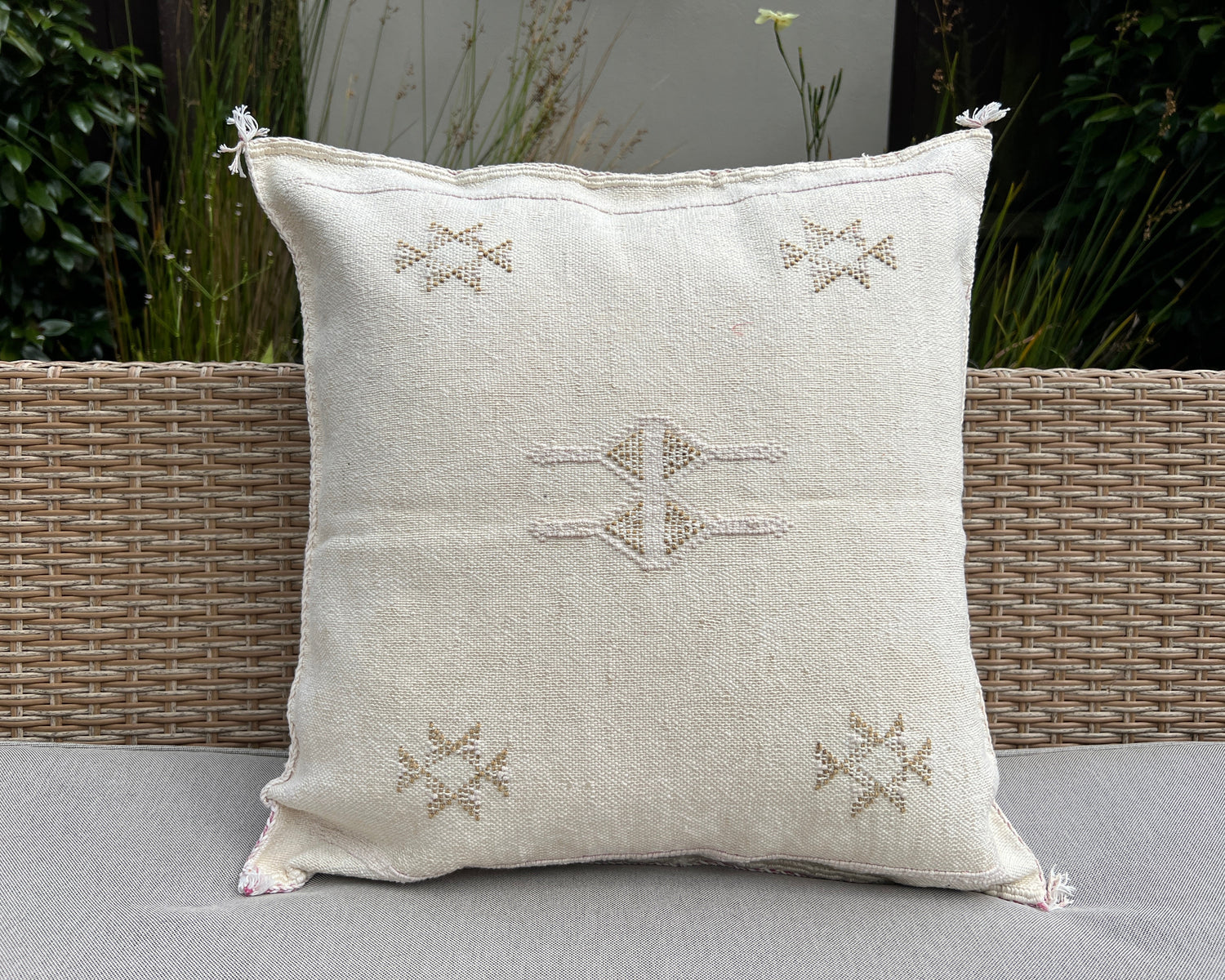 Creamy White Stone Cactus Silk Pillowcase - Handcrafted Moroccan Elegance | Wild Throw Co.