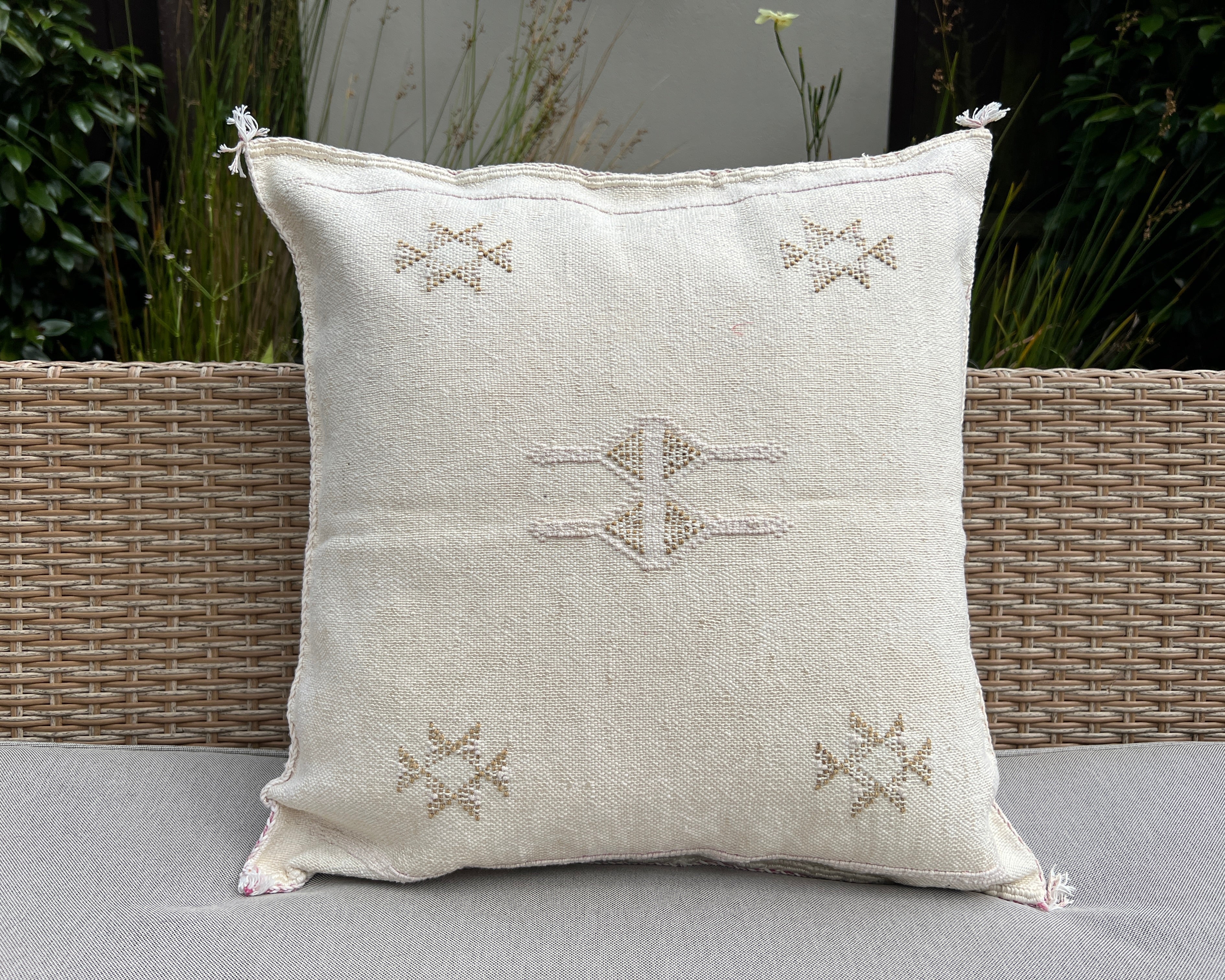 Creamy White Stone Cactus Silk Pillowcase - Handcrafted Moroccan Elegance | Wild Throw Co.