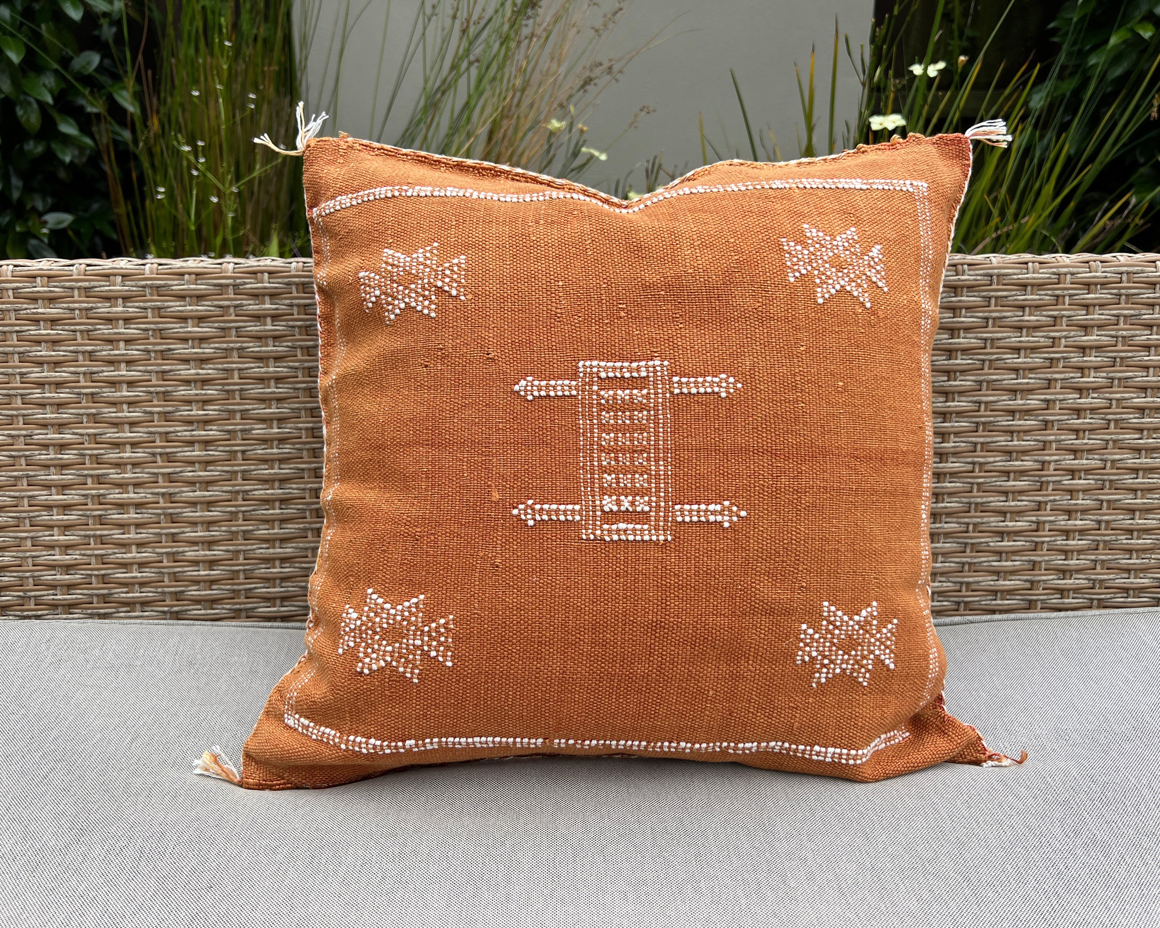 Gold Ochre Cactus Silk Pillowcase - Ethical Luxury Artisan Cushion | Wild Throw Co.