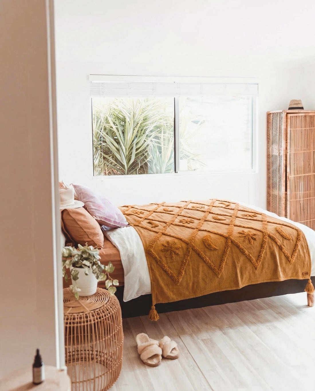 Wild Moonshine Tan Throw - Celestial Design, Natural Cotton | Wild Throw Co.