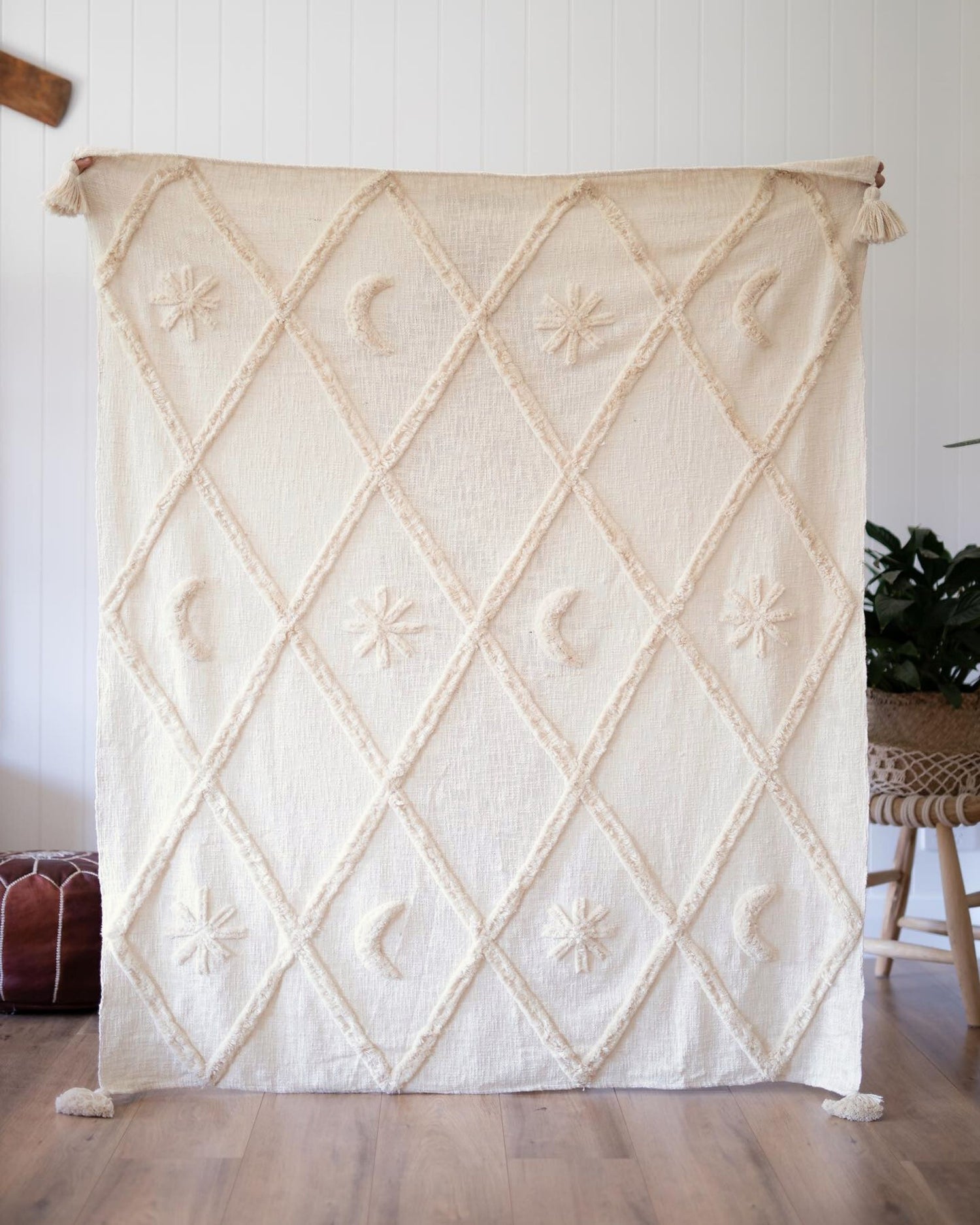 Wild Moonshine White Throw - Celestial Design, Natural Cotton | Wild Throw Co.