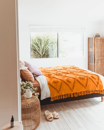 Wild Moonshine Tan Throw - Celestial Design, Natural Cotton | Wild Throw Co.